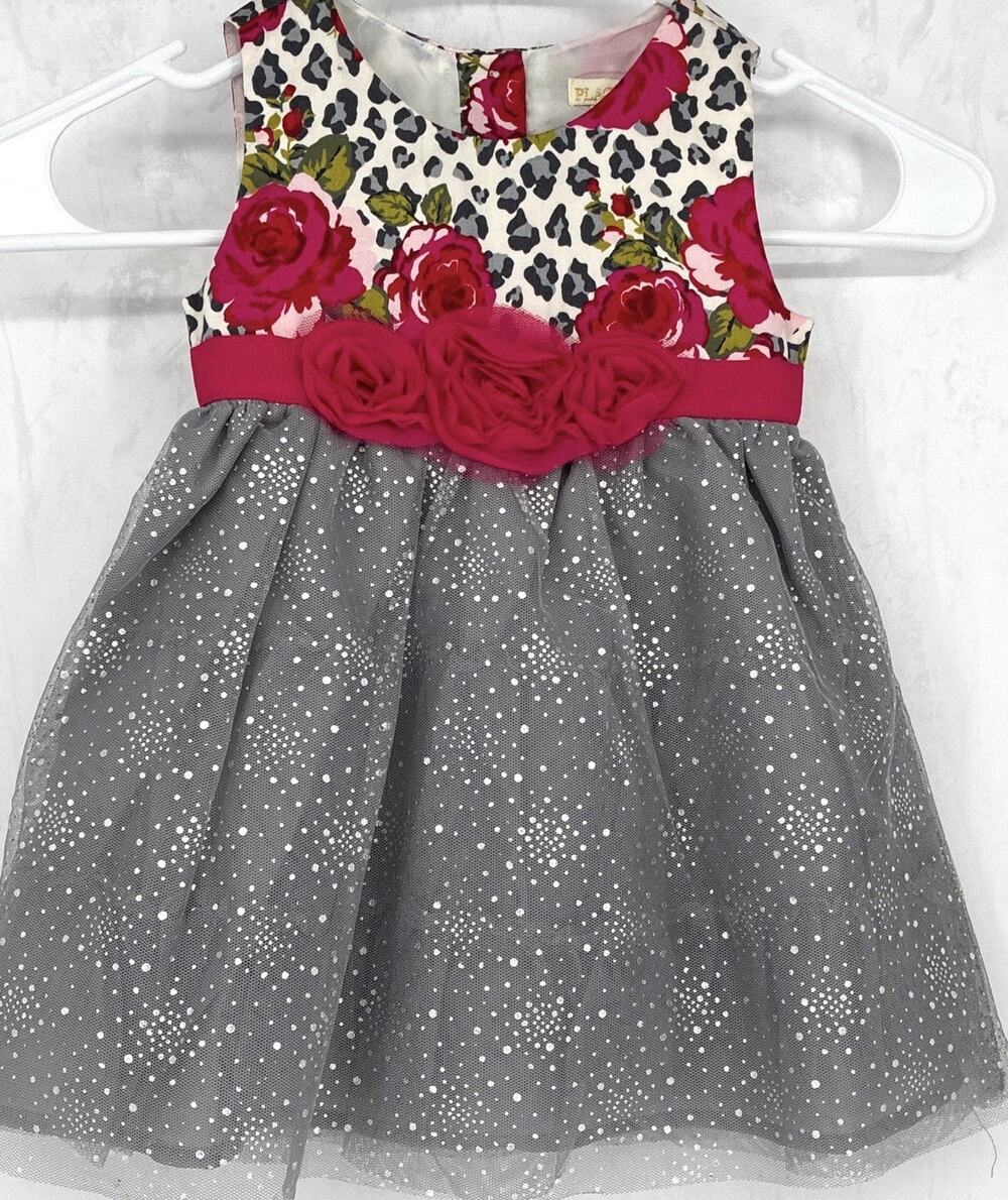 Childrens Place Dress 18/24 mths Tulle Animal Print Silver Pink Rose